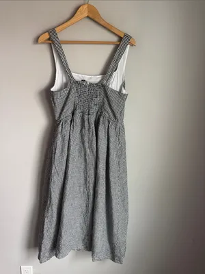 Quince Gingham 100% European Linen Fit & Flare Midi Dress Large thumbnail 3