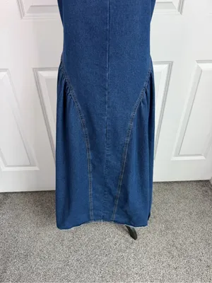 Poselle Denim Open Back Maxi Dress Size L Cotton Blend Sleeveless A-Line Dress thumbnail 7