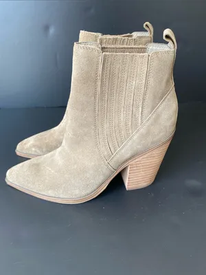 Marc Fisher Oshay Suede Leather Western Pull On Bootie Tan Size 6M thumbnail 3