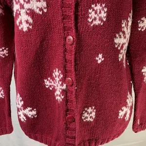 Eddie Bauer Vintage Nordic Red and White Snowflake Cardigan Sweater Size… thumbnail 4