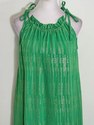 Signature by Robbie Bee Sleeveless Green and Gold Ruffle Mini Dress Size Small thumbnail 2