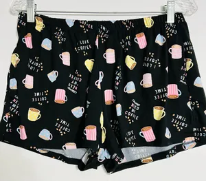 Coffee Print Sleep Shorts Black thumbnail 1