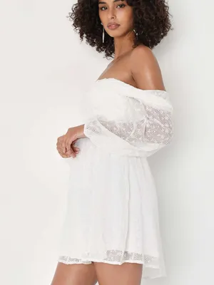 NWOT Lulus Sophisticated Darling White Eyelet Off-the-Shoulder Mini Dress Size S thumbnail 4
