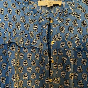 Loft Paisley Ruffle Button Blouse in Blue thumbnail 6