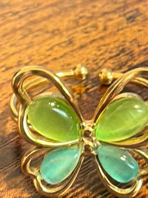 Gold Plated Colorful Butterfly Adjustable Ring Green Blue Stones Statement Jewel thumbnail 4