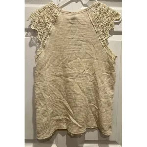 SHEIN Frenchy Beige Cotton Gauze Crochet‎ Lace Flutter Sleeve Boho Top XS NEW thumbnail 5