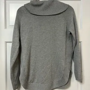 Light Gray Cowl Neck Sweater with Ribbed Paneling - Lety & Me thumbnail 2