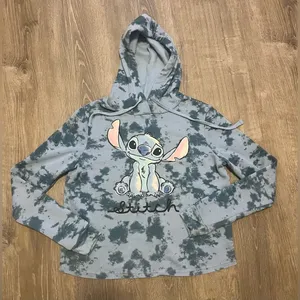 Disney Lilo and Stitch Ohana Blue Tie Dye Boxy Cropped Hoodie Sweatshirt Size S thumbnail 7