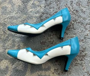 Andiamo Vintage Cutout Heels Turquoise & White 7 thumbnail 3
