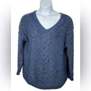 Adrienne Vittadini Blue Confetti Flecked Cable Knit Tunic Sweater XXL thumbnail 3