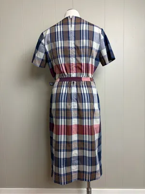 Vintage 60s 70s Nancy Greer New York Plaid Belted Midi Dress Small thumbnail 4