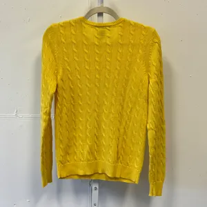 Lauren Ralph Lauren Yellow Cable Knit Shoulder Button Sweater Womens Medium thumbnail 2