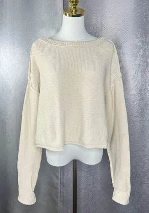 We The Free Free People Womens Oversized Knit Sweater Cream Beige Medium OB10036 thumbnail 1