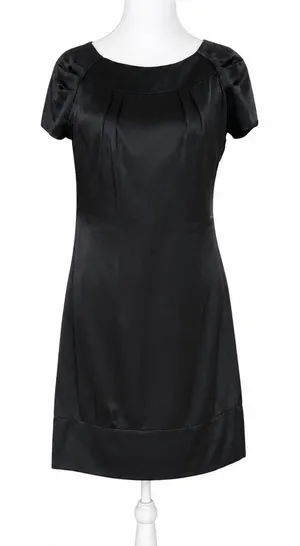 Vintage CACHE 100% Silk Satin Cocktail Dress Black Size 4 LBD Cap‎ Sleeve Luxe thumbnail 1