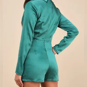 Lulus Elevated Persona Emerald Green Satin Collared Skort Romper Size Medium thumbnail 2
