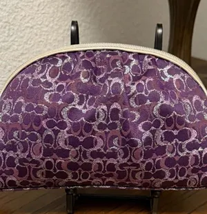 coach Purple Jacquard Cosmetic Case with Metallic Accents Coach charm added thumbnail 1