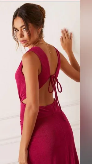VICI Glendora Cut-Out Ruched Midi Dress Berry thumbnail 5