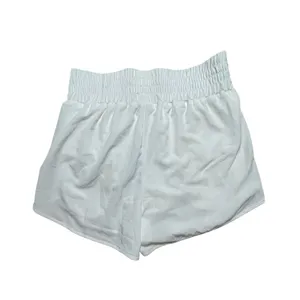 Pinspark Womens White High Waisted Running Shorts Smocked Waist Zipper Pockets M thumbnail 7