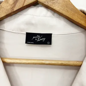 Milk & Honey Tie-Front Short Sleeve Blouse Satin in Light Beige Size Large thumbnail 2
