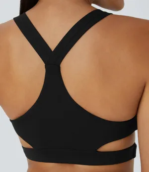 Halara Low Support Crossover Hem Cut Out Racerback Yoga Pilates Sports Bra Blk S thumbnail 2