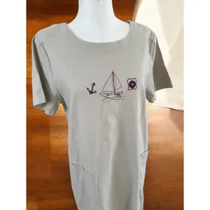 Vintage 90s Christopher & Banks Maxi Dress Sailboat Nautical Tan 12 Whimsical thumbnail 6