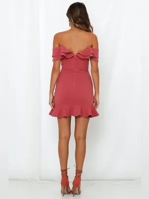 Hello Molly One-Shoulder Ruffle Bodycon Dress in Rose thumbnail 4