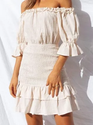 Petal & Pup Cotton Off the shoulder short sleeve ruched mini dress 6 thumbnail 1