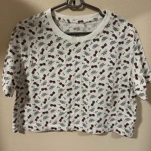 Nike White and Red Graphic Crop Tee thumbnail 1