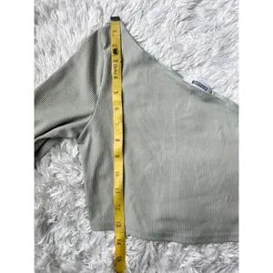 Missguided Mint Green Ribbed One Shoulder Crop Top thumbnail 4