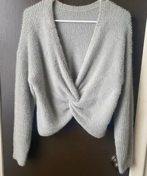 Hollister fuzzy Gray reversible twist sweater. thumbnail 1