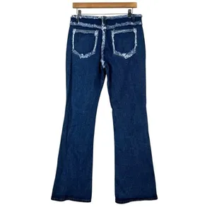 PrettyLittleThing Flare Low Rise Jeans Womens‎ 6 Dark Wash Distressed Y2K Retro thumbnail 6