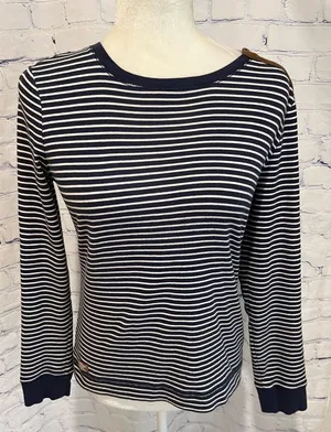Lauren Ralph Lauren striped sweater with faux suede elbow patches size M thumbnail 1