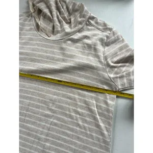 Anne Klein Sz M Funnel Neck Beige Striped Stretch Knit Sweater Dress Pullover thumbnail 7