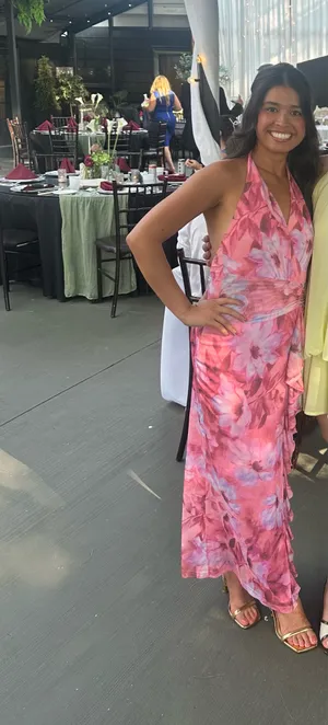Hello Molly Pink Floral Halter One-Shoulder Midi Dress thumbnail 2
