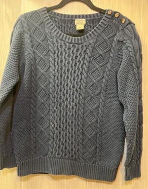 LL Bean Womens L Navy Blue Cable Knit Sweater Button Accent thumbnail 1