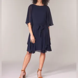 Lauren Ralph Lauren Cocktail Dress Mandie Navy Blue Ruffled Knee-Length Sz 14 thumbnail 6