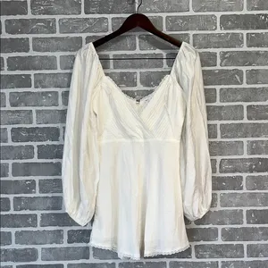 NWT‎ Saints + Secrets White Babydoll Mini Dress Boho Cottagecore Puff Sleeve M thumbnail 2