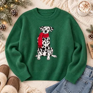 Wondershop Green Dalmatian Dog Scarf Holiday Sweater Crewneck Small NEW thumbnail 3