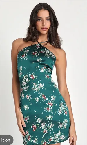 🌿 Lulus Floral Halter Mini Dress Medium‎ 🌿 thumbnail 1