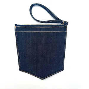 Wrangler‎ Denim Pocket Wristlet Pouch Dark Wash Cotton Blue Western Americana thumbnail 4
