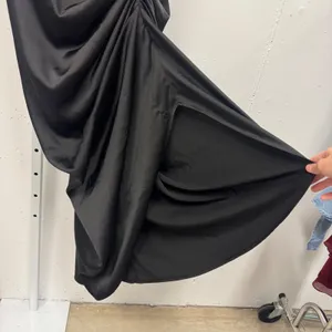 PrettyLittleThing Black Satin Off The Shoulder Draped Skirt Midi Dress Slit Sz 8 thumbnail 8