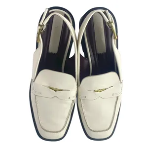 Franco Sarto Giada Cream White Leather Slingback Buckle Loafer Heels Shoes Sz 9M thumbnail 2
