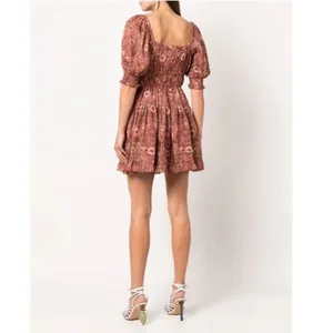 Ulla Johnson Juniper ruched floral 2022 mini dress in orange brown. Size 4 thumbnail 2