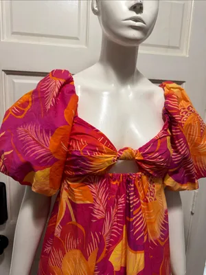 Farm Rio Summer Garden Puff Sleeve Cut Out Dress Womens Sz Small New $185 thumbnail 8