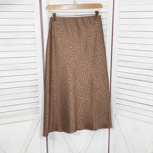 Mi Ami Francesca’s Satin Animal Print High Waist Midi Slip Skirt‎ Brown Small thumbnail 8