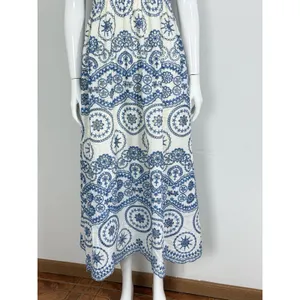 Sunday Up Women’s Eyelet Lace Smocked Midi Dress Blue Summer Coastal Resort S thumbnail 5