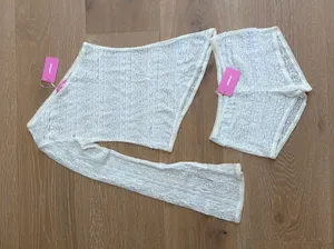 Edikted One Shoulder Top & Micro Shorts Set Yalena Size XS Cream thumbnail 1