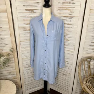 ABERCROMBIE & FITCH Women's Cotton Poplin Long Sleeve Shirt Shirtdress Blue thumbnail 12