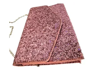 Pink Glitter Envelope Clutch with Gold Plated Chain thumbnail 1