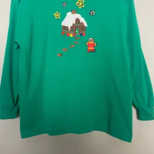 Karen Scott Vintage 90s Christmas Sweatshirt Gingerbread Man House Green Women Size XL Retro thumbnail 4